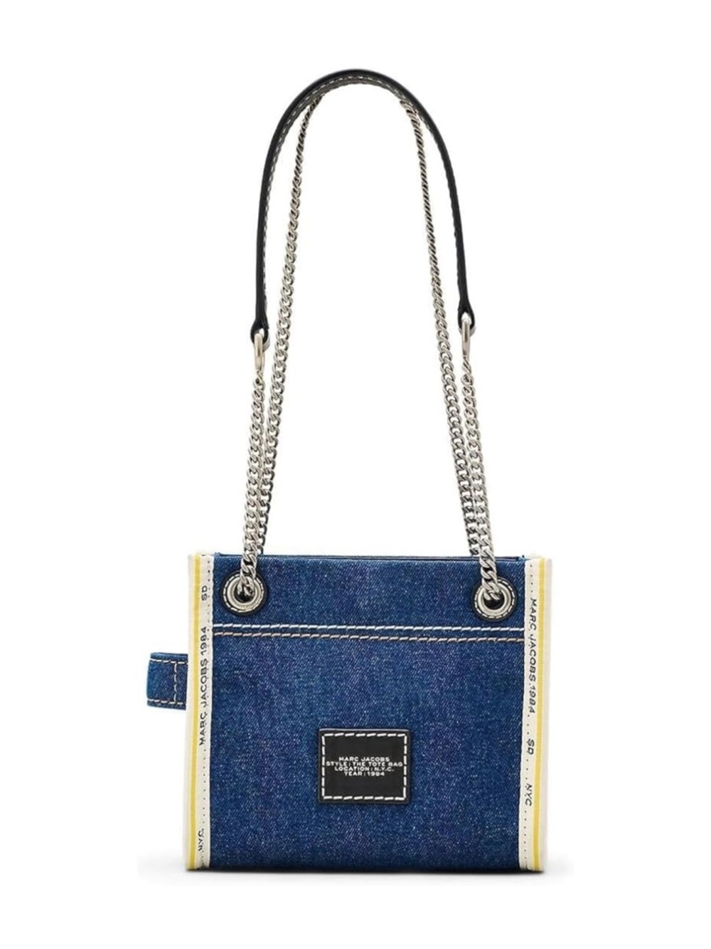New Marc Jacobs Blue Denim Chain Mini Tote Crossbody Bag with Yellow Trim - Picture 3 of 6